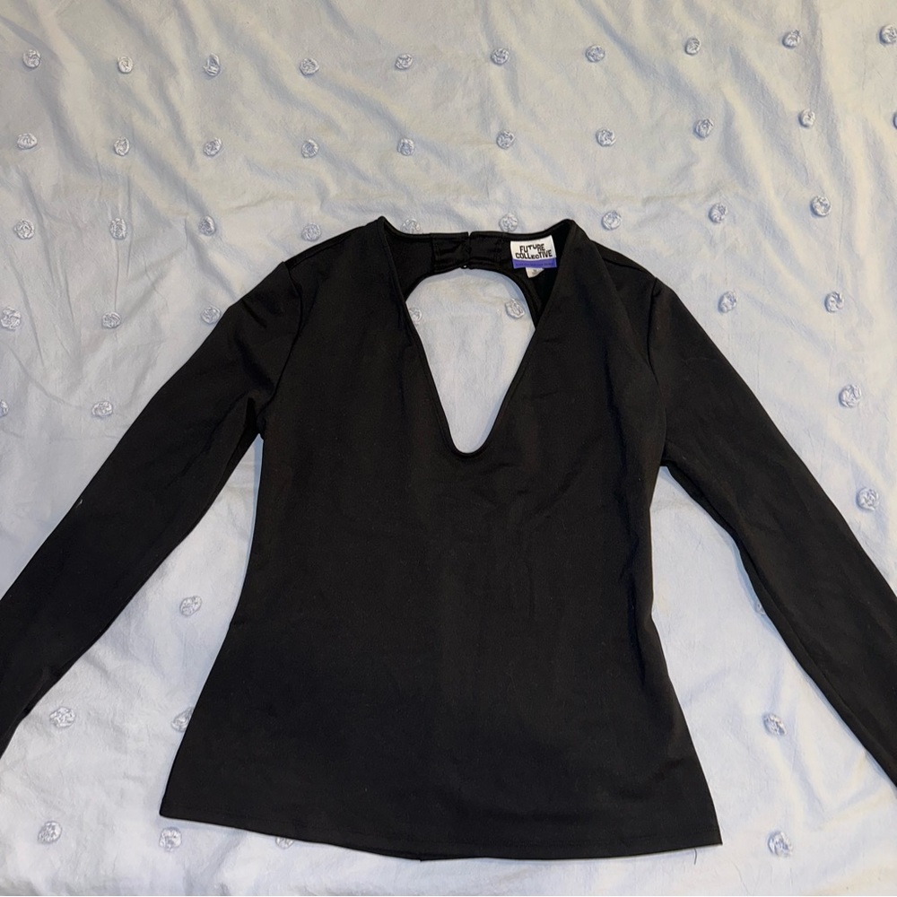 Deep V Open Back Long Sleeve
